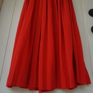 Vintage Red high-waisted, pleated, mid calf skirt